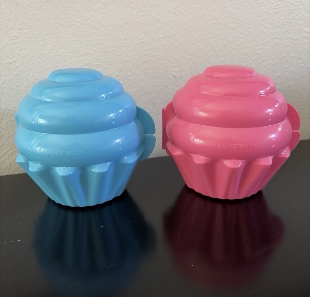 Tupperware Individual Cup Cake Muffin Keeper Holders Blue & PINK Brand New